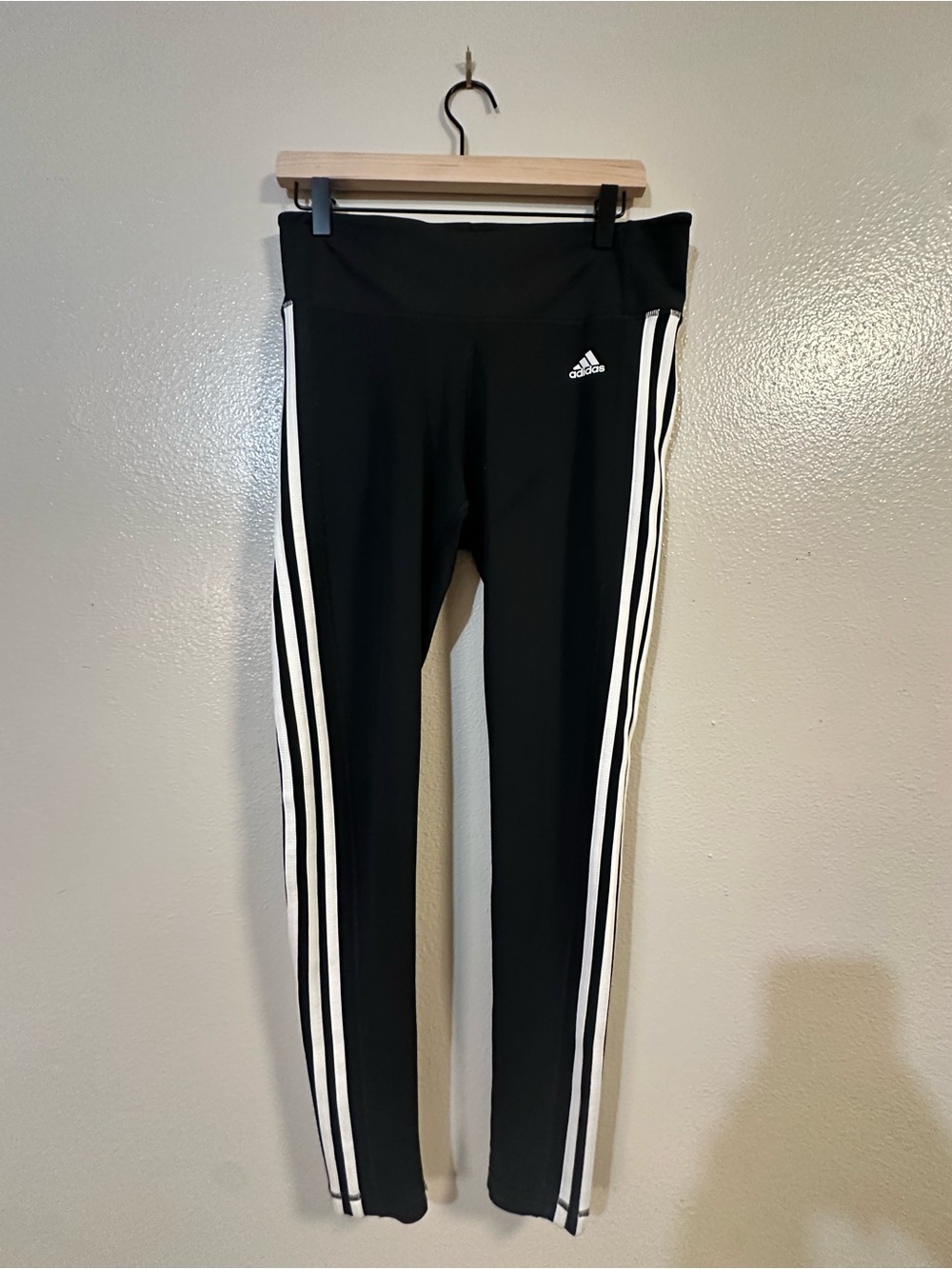 Adidas Black Athletic Leggings with White Side Stripes